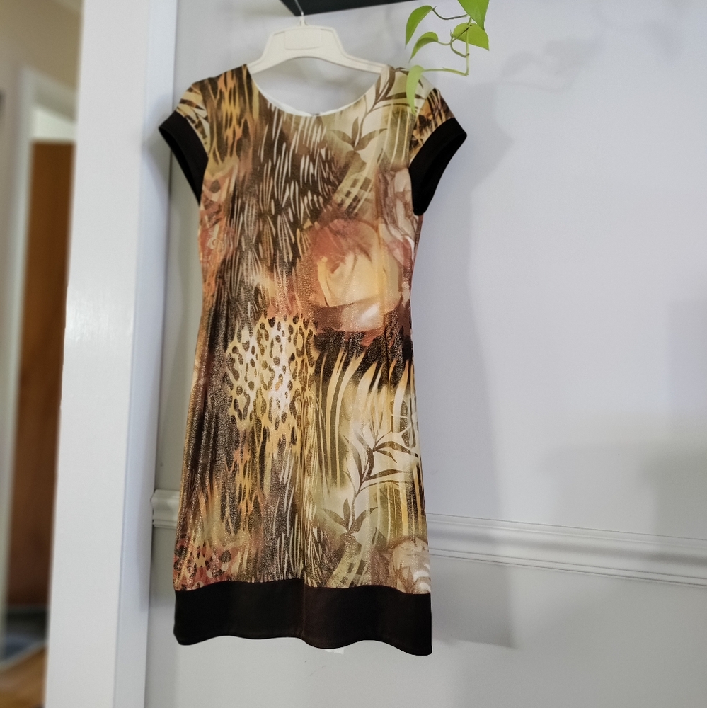 Cache beautiful dress.  Animal print with gold shimmer. Fabulous look.